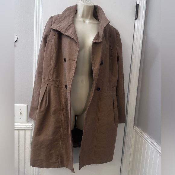 MNG by Mango Women’s L Brown Double-Breasted Military Trench Coat Jacket Chic - Picture 8 of 11